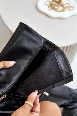 Ocieplane Kozaki Damskie Na Zamek Eko Skórzane Czarne Tialethe