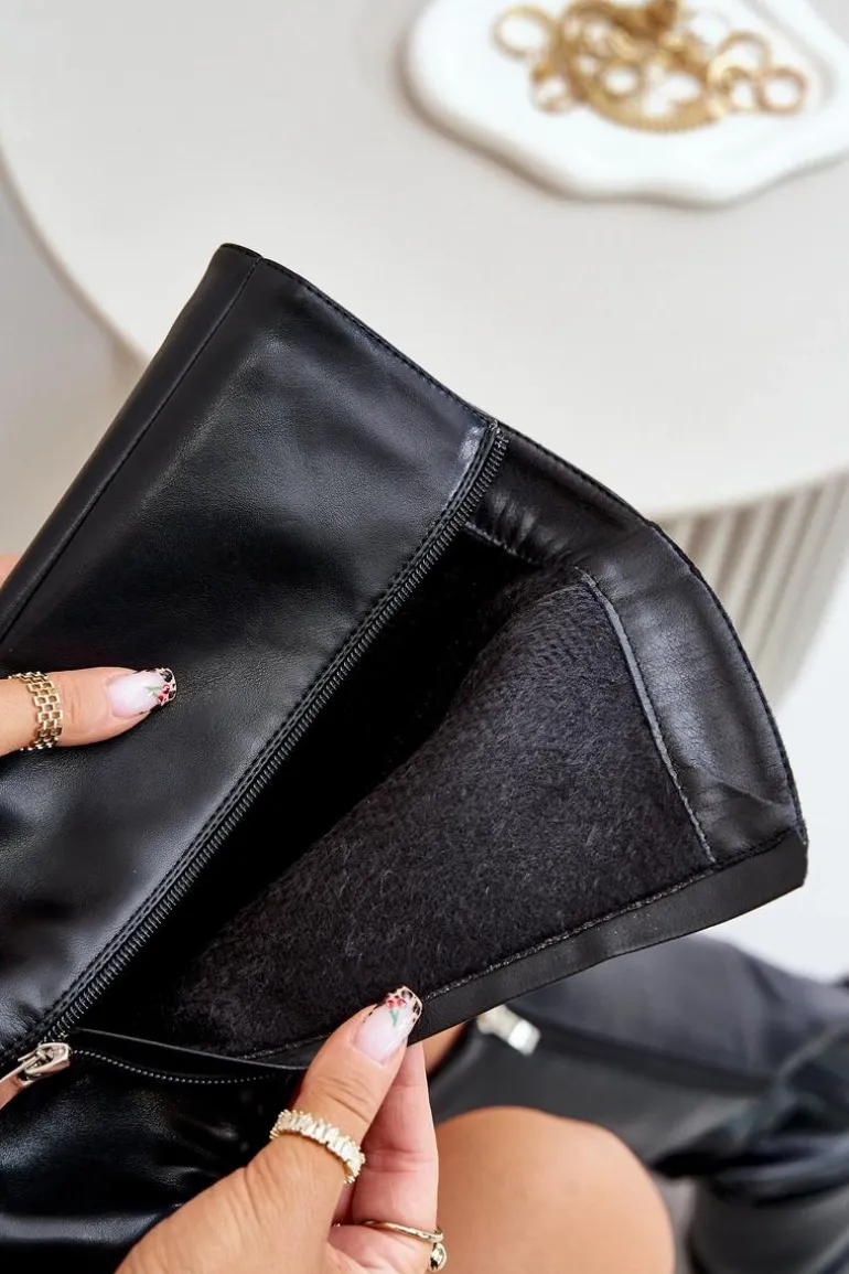 Ocieplane Kozaki Damskie Na Zamek Eko Skórzane Czarne Tialethe