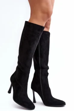 Ocieplane Kozaki Damskie Na Szpilce Czarne Isot