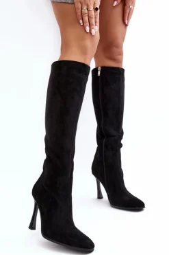 Ocieplane Kozaki Damskie Na Szpilce Czarne Isot