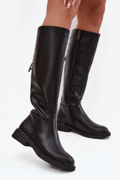 Ocieplane Kozaki Damskie Z Naturalnej Skóry Na Płaskim Obcasie Vinceza 66822 Czarne