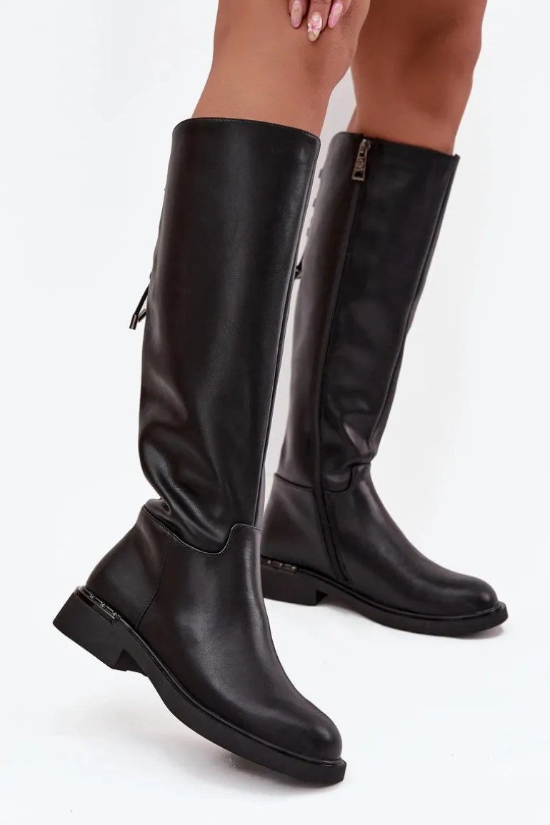 Ocieplane Kozaki Damskie Z Naturalnej Skóry Na Płaskim Obcasie Vinceza 66822 Czarne