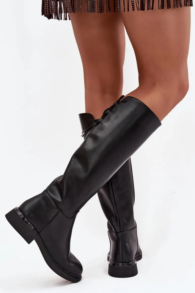 Ocieplane Kozaki Damskie Z Naturalnej Skóry Na Płaskim Obcasie Vinceza 66822 Czarne