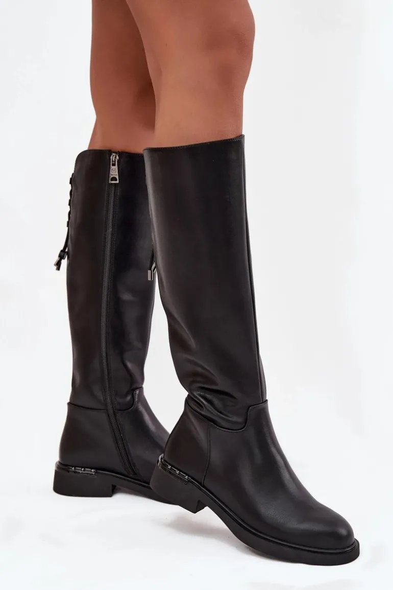 Ocieplane Kozaki Damskie Z Naturalnej Skóry Na Płaskim Obcasie Vinceza 66822 Czarne