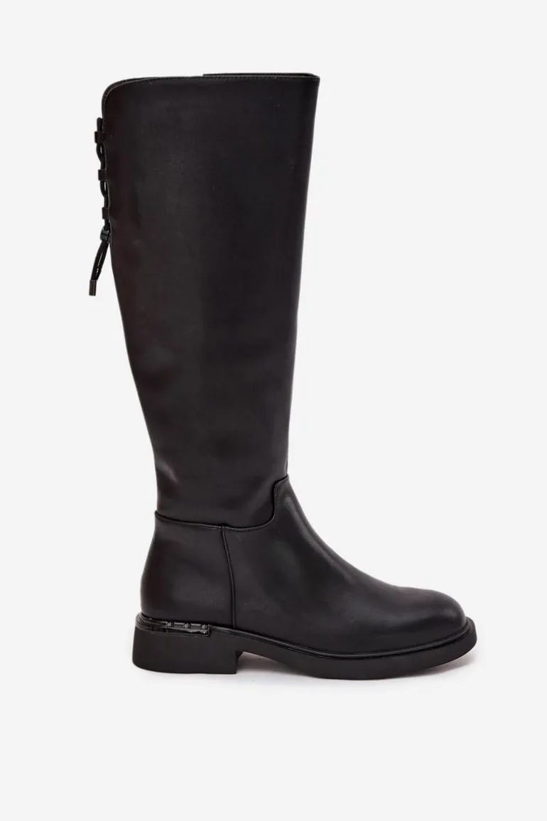 Ocieplane Kozaki Damskie Z Naturalnej Skóry Na Płaskim Obcasie Vinceza 66822 Czarne