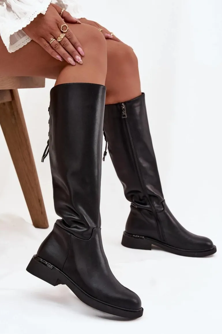 Ocieplane Kozaki Damskie Z Naturalnej Skóry Na Płaskim Obcasie Vinceza 66822 Czarne