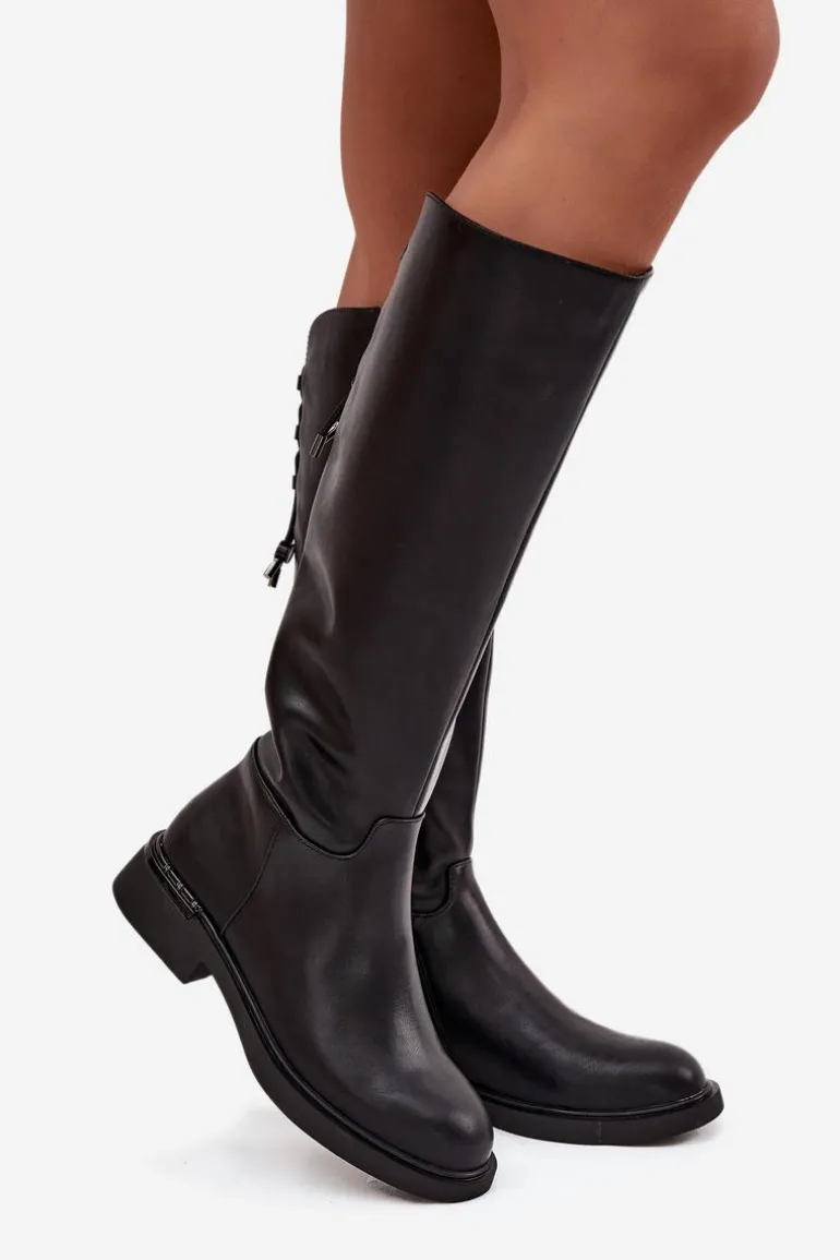 Ocieplane Kozaki Damskie Z Naturalnej Skóry Na Płaskim Obcasie Vinceza 66822 Czarne