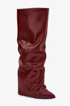 Ocieplane Kozaki Damskie Z Wywiniętą Cholewką Na Słupku Bordowe Elivira