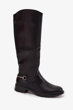 Ocieplane Kozaki Damskie Na Płaskim Obcasie Z Ozdobnym Detalem Czarne Renaya