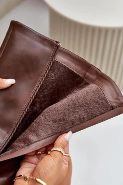 Ocieplane Kozaki Damskie Na Zamek Eko Skórzane Brązowe Tialethe