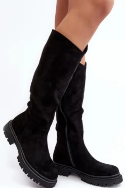 Ocieplane Kozaki Damskie Przed Kolano Czarne Heliofa