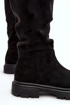 Ocieplane Kozaki Damskie Przed Kolano Czarne Heliofa