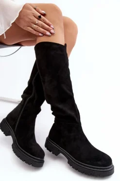 Ocieplane Kozaki Damskie Przed Kolano Czarne Heliofa