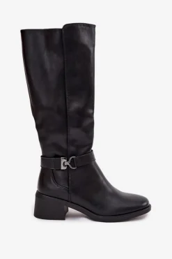 Ocieplane Kozaki Damskie Na Klocku Z Paskiem Sergio Leone KZ25826 Czarne