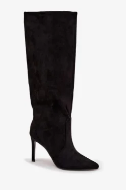 Ocieplane Kozaki Damskie Na Szpilce Z Eko Zamszu Czarne Rosavine