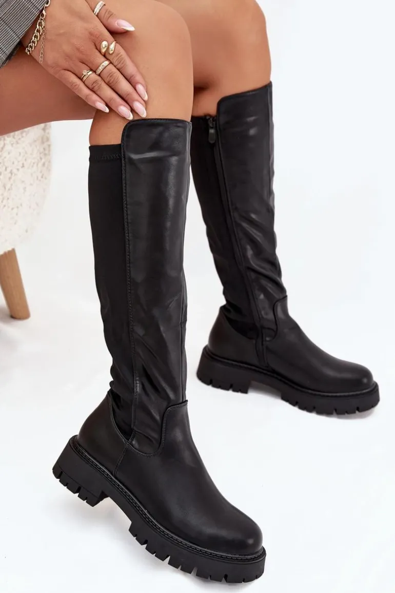 Ocieplane Kozaki Damskie Na Zamek Czarne Harlina