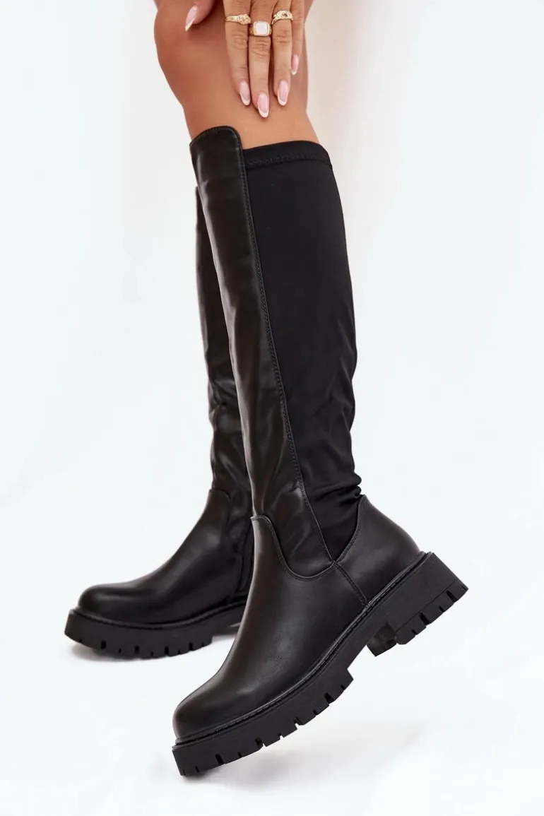 Ocieplane Kozaki Damskie Na Zamek Czarne Harlina