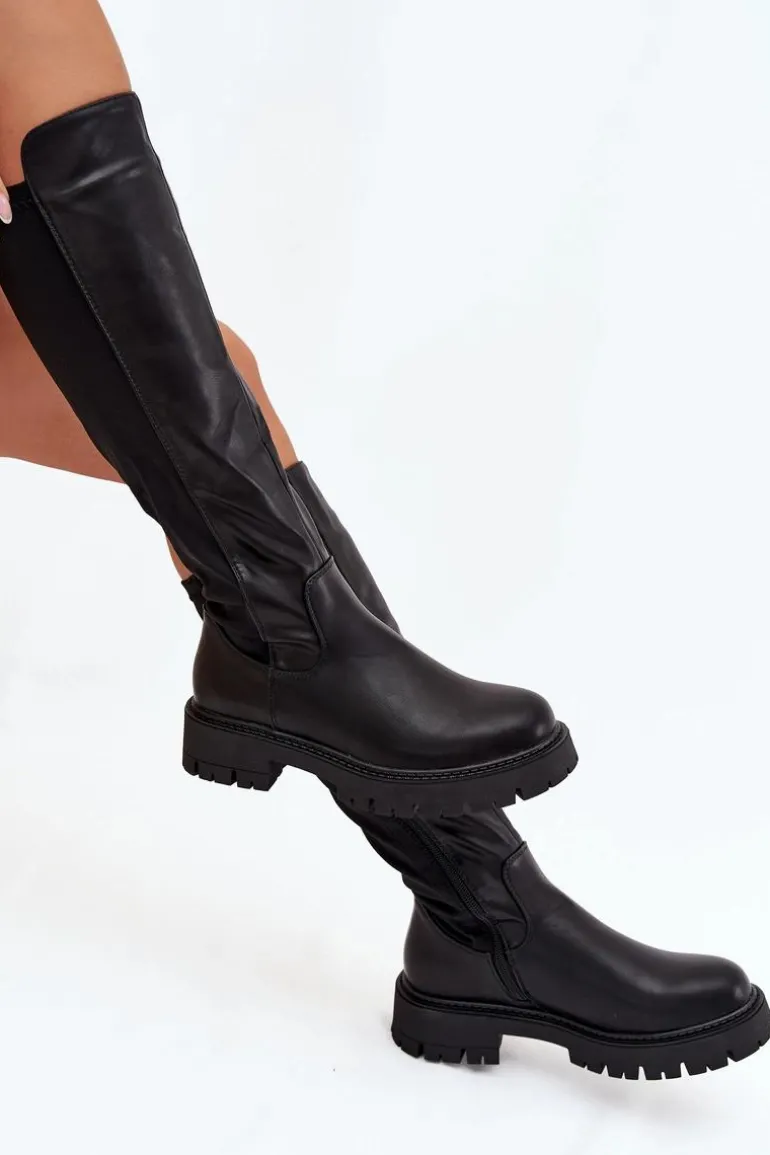 Ocieplane Kozaki Damskie Na Zamek Czarne Harlina