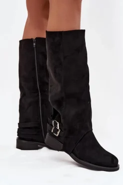 Ocieplane Kozaki Damskie Z Klamrami Czarne Umbria