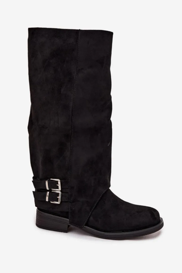 Ocieplane Kozaki Damskie Z Klamrami Czarne Umbria