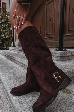 Ocieplane Kozaki Damskie Z Klamrami Czekoladowe Umbria