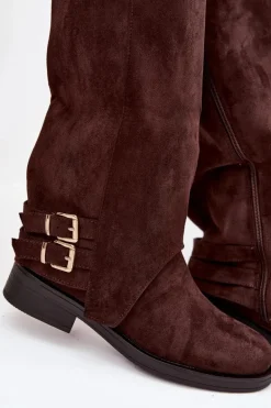 Ocieplane Kozaki Damskie Z Klamrami Czekoladowe Umbria