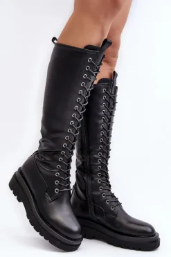 Ocieplane Kozaki Glany Damskie Przed Kolano Czarne Lliclies