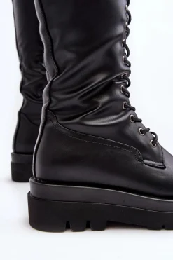 Ocieplane Kozaki Glany Damskie Przed Kolano Czarne Lliclies