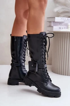 Ocieplane Kozaki Glany Do Połowy Łydki Z Saszetką Czarne Temisza