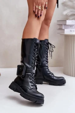 Ocieplane Kozaki Glany Do Połowy Łydki Z Saszetką Czarne Temisza