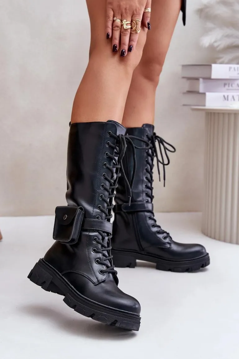 Ocieplane Kozaki Glany Do Połowy Łydki Z Saszetką Czarne Temisza