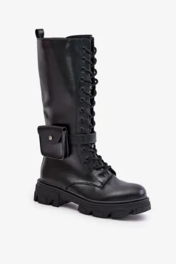 Ocieplane Kozaki Glany Do Połowy Łydki Z Saszetką Czarne Temisza