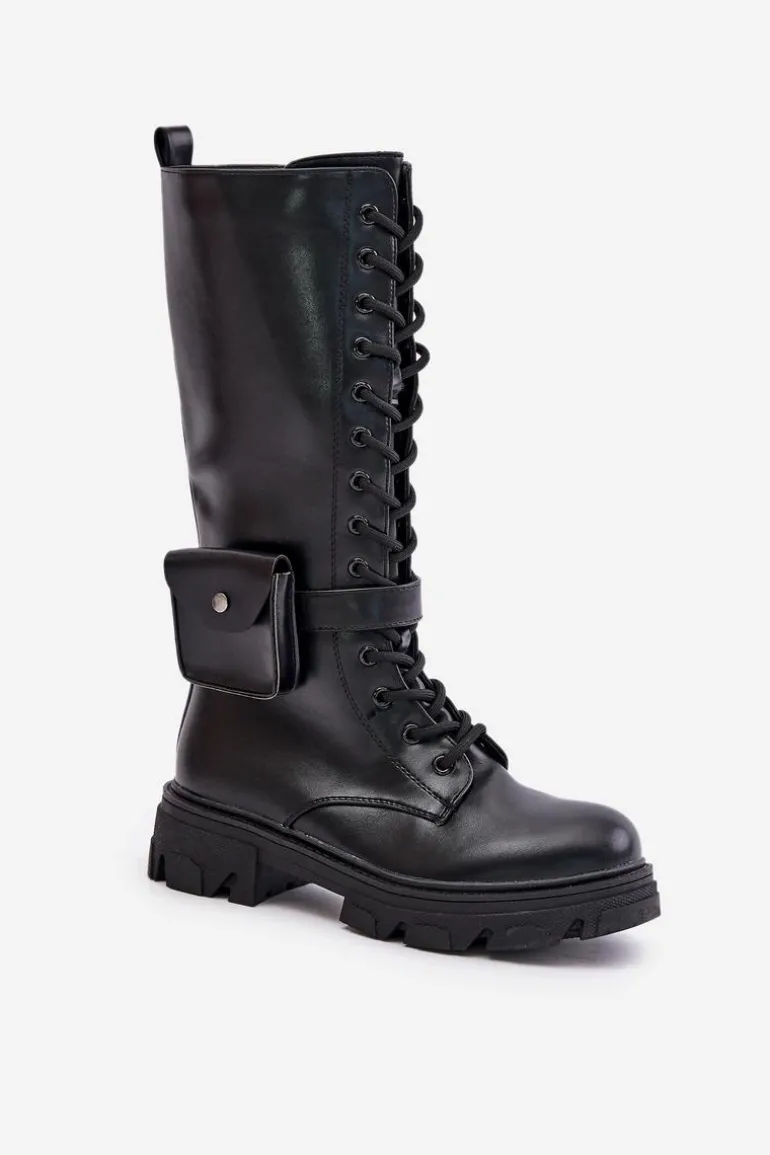 Ocieplane Kozaki Glany Do Połowy Łydki Z Saszetką Czarne Temisza