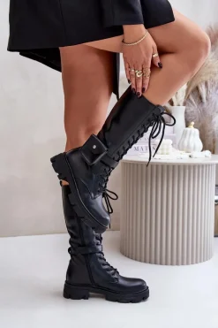 Ocieplane Kozaki Glany Do Połowy Łydki Z Saszetką Czarne Temisza