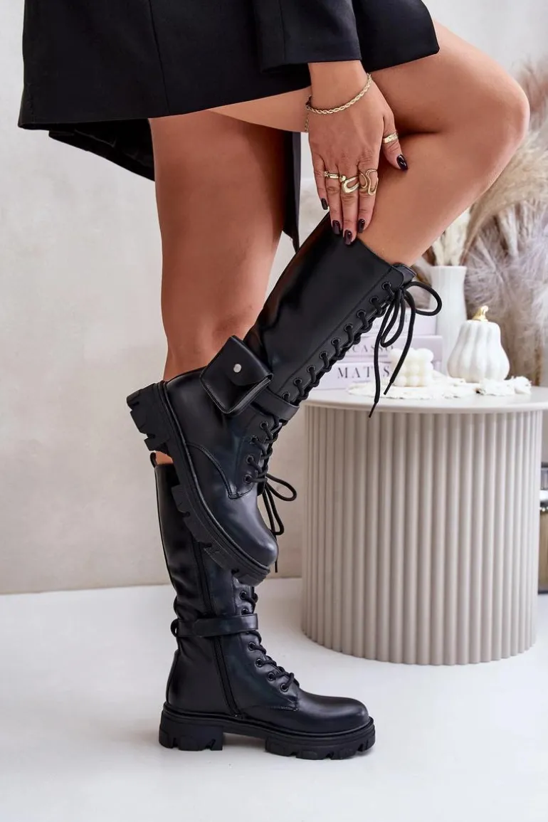 Ocieplane Kozaki Glany Do Połowy Łydki Z Saszetką Czarne Temisza