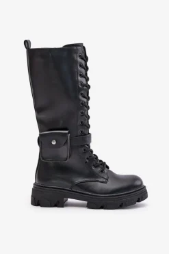 Ocieplane Kozaki Glany Do Połowy Łydki Z Saszetką Czarne Temisza