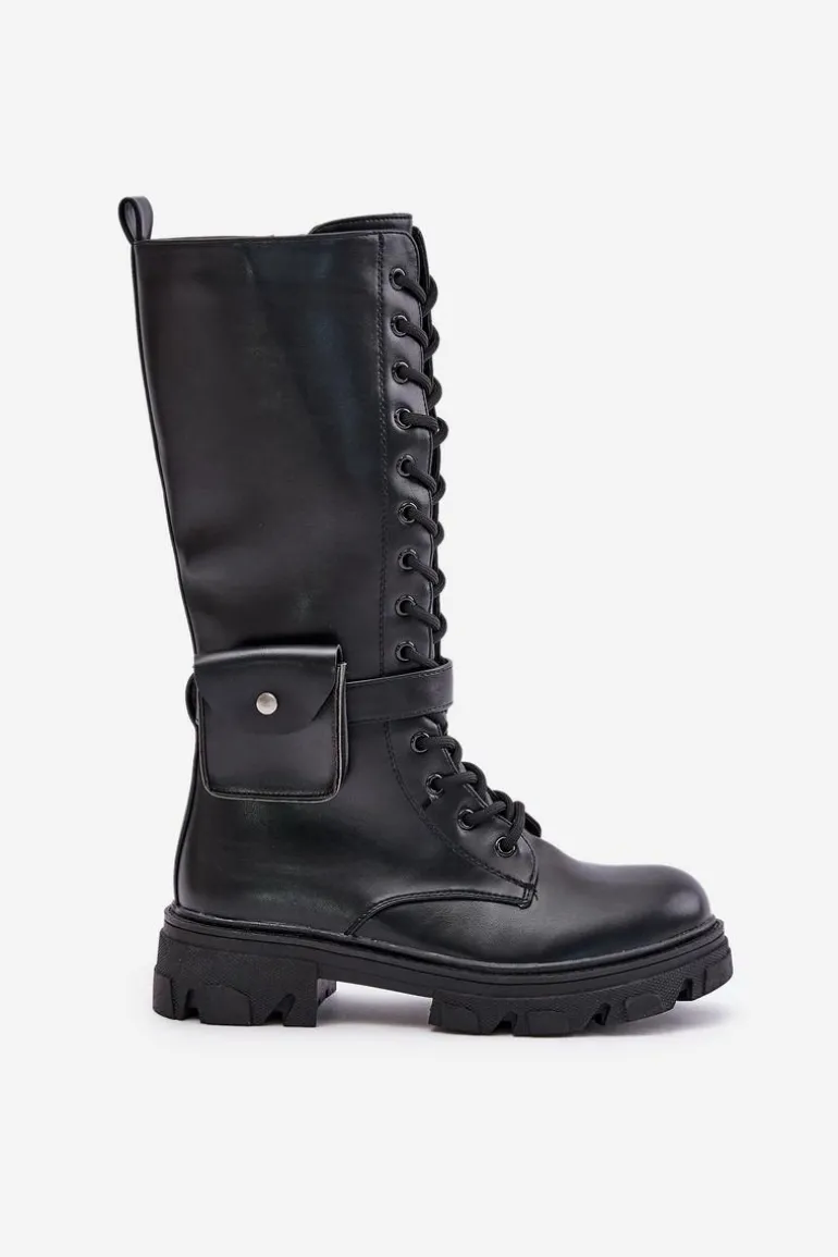 Ocieplane Kozaki Glany Do Połowy Łydki Z Saszetką Czarne Temisza