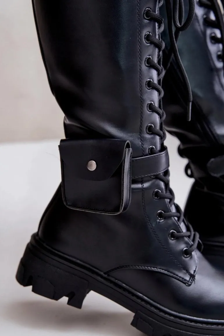 Ocieplane Kozaki Glany Do Połowy Łydki Z Saszetką Czarne Temisza