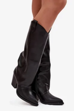 Ocieplane Kozaki Kowbojki Na Słupku Z Eko Skóry Czarne Mavine