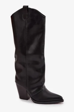 Ocieplane Kozaki Kowbojki Na Słupku Z Eko Skóry Czarne Mavine