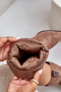 Ocieplane Kozaki Kowbojki Na Słupku Eko Zamszowe Brązowe Hanivin