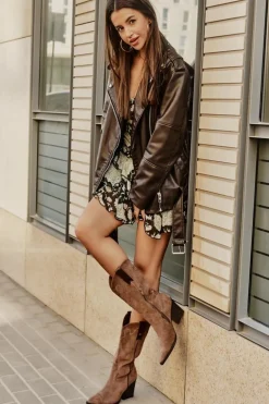 Ocieplane Kozaki Kowbojki Na Słupku Eko Zamszowe Brązowe Hanivin