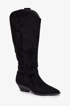 Ocieplane Kozaki Kowbojki Na Obcasie Z Eko Zamszu Czarne Jovianne