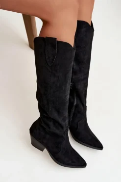 Ocieplane Kozaki Kowbojki Na Obcasie Z Eko Zamszu Czarne Jovianne