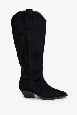 Ocieplane Kozaki Kowbojki Na Obcasie Z Eko Zamszu Czarne Jovianne