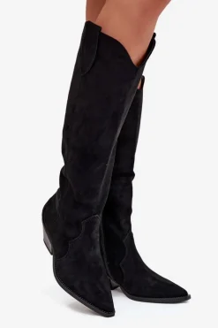 Ocieplane Kozaki Kowbojki Na Obcasie Z Eko Zamszu Czarne Jovianne