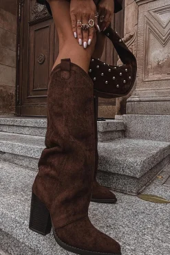 Ocieplane Kozaki Kowbojki Na Słupku Z Eko Zamszu Czekoladowe Mavine