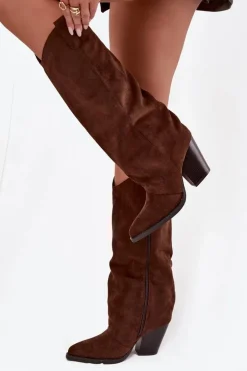 Ocieplane Kozaki Kowbojki Na Słupku Z Eko Zamszu Czekoladowe Mavine