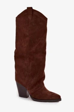 Ocieplane Kozaki Kowbojki Na Słupku Z Eko Zamszu Czekoladowe Mavine