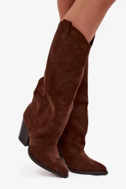 Ocieplane Kozaki Kowbojki Na Słupku Z Eko Zamszu Czekoladowe Mavine